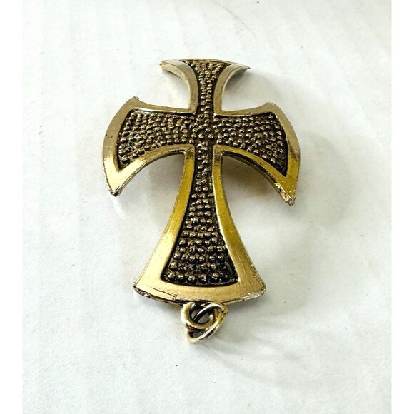 Vintage Maltese Templar Cross Pendant Gold-tone Metal Textured 3x1 3/4” - Picture 6 of 10